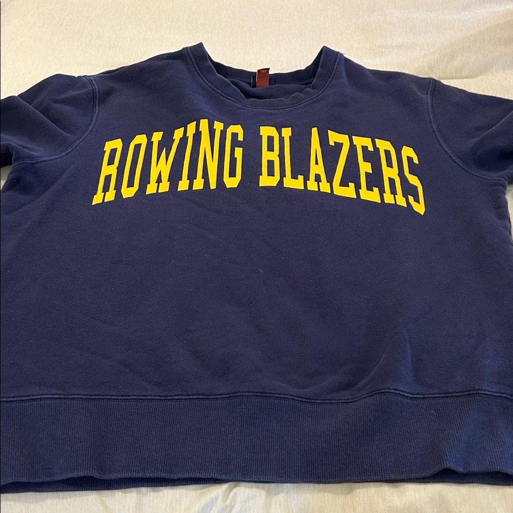 Rowing Blazers Navy Crewneck Sweatshirt with Red Tag Detail